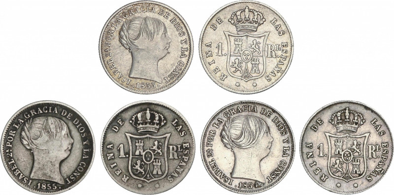 Elisabeth II
Lote 3 monedas 1 Real. 1853, 1854 y 1855. BARCELONA. AC-276, 277, ...