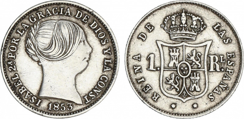 Elisabeth II
1 Real. 1853. SEVILLA. 1,31 grs. Variante sin puntos acotando la f...