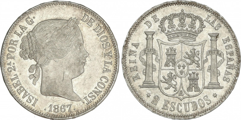 Elisabeth II
2 Escudos. 1867. MADRID. 25,92 grs. (Golpecitos y rayitas). Pleno ...