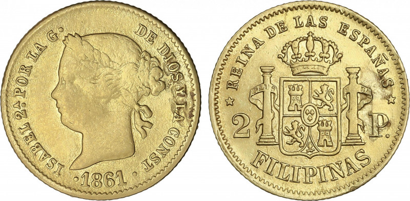 Elisabeth II
2 Pesos. 1861. MANILA. 3,28 grs. (Resto de soldadura en reverso). ...