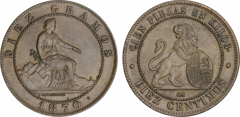 10 Céntimos. 1870. BARCELONA. O.M. SC.