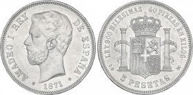 5 Pesetas. 1871 (*18-74). D.E.-M. Restos de brillo original. EBC-.