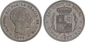 5 Céntimos. 1877. BARCELONA. O.M. EBC.