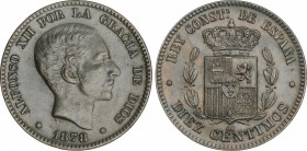 10 Céntimos. 1878. BARCELONA. O.M. (Rayitas en anverso). EBC+.