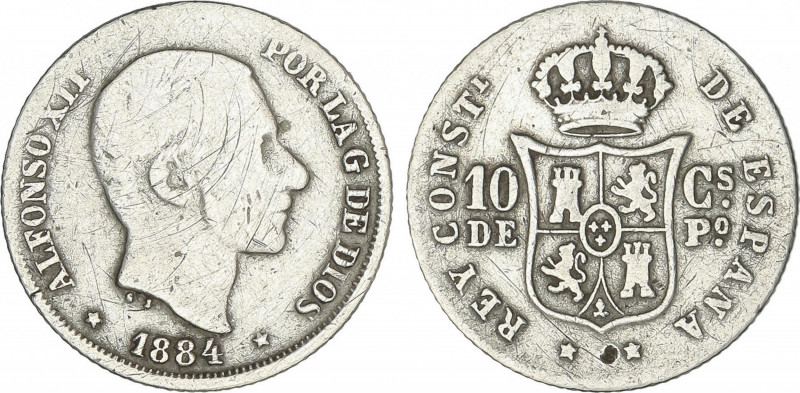 10 Centavos de Peso. 1884. MANILA. MUY ESCASA. (pequeñas rayitas, golpecito en r...