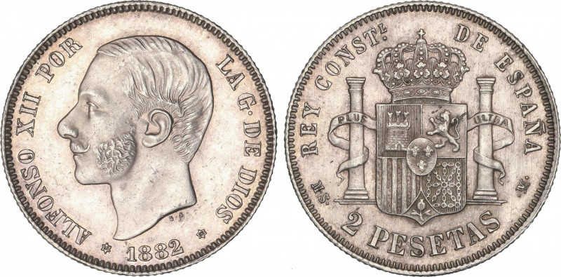 2 Pesetas. 1882/1 (*18-82). M.S.-M. Pátina y brillo original. EBC+.