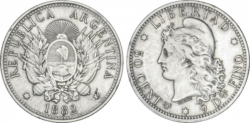 Argentina
50 Centavos. 1882. 12,44 grs. AR. KM-28. MBC.