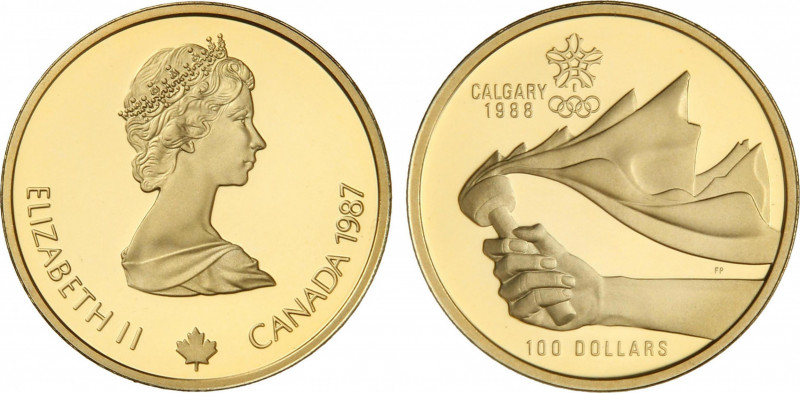 Canada
100 Dollars. 1987. 13,34 grs. AU. Olimpiada Calgary´88: Antorcha Olímpic...