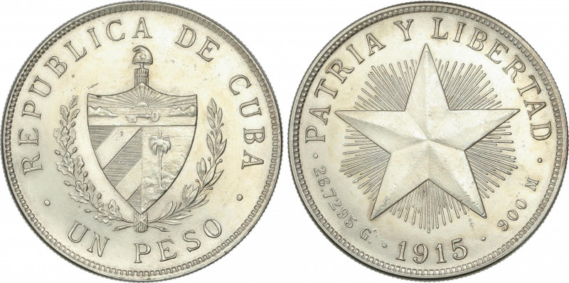 Cuba
1 Peso. 1915. 26,55 grs. AR. Brillo original. KM-15.1. SC.