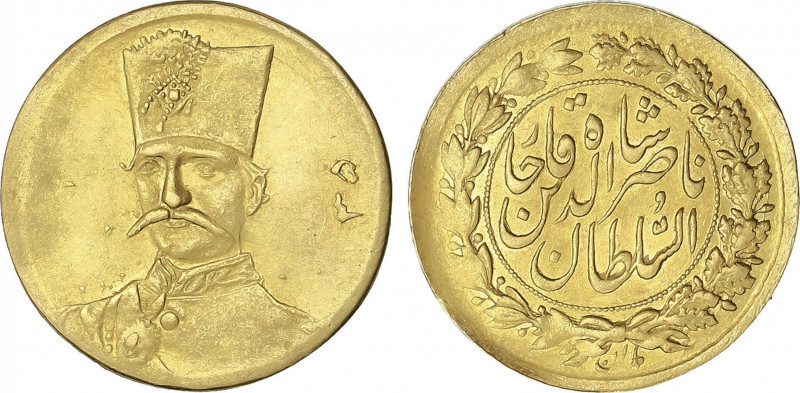 Iran
1/2 Toman (5.000 Dinars). 1305 d.H. (1887/8). NASIR AL-DIN SHAH. 1,4 grs. ...