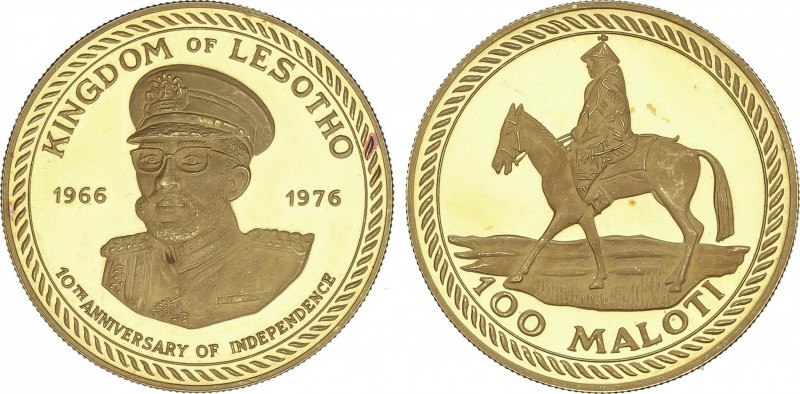 Lesotho
100 Maloti. 1976. 9,02 grs. AU. X Aniversario de la Independencia. Fr-1...