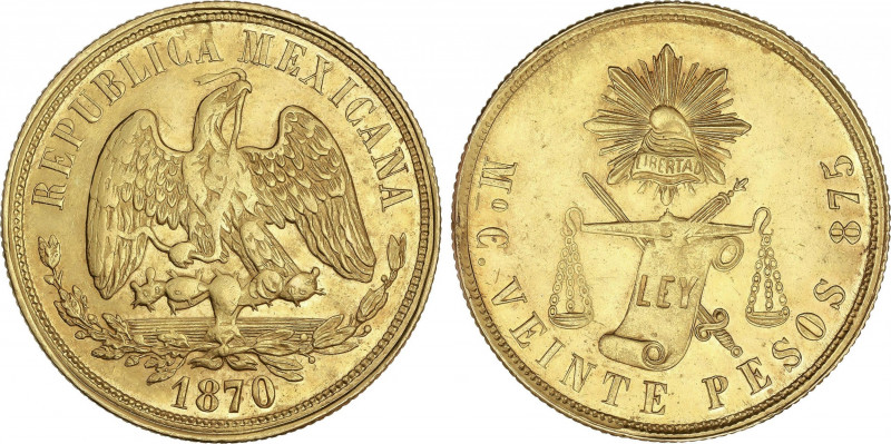 Mexico
20 Pesos. 1870. CIUDAD DE MEXICO. C. 33,82 grs. AU. (Mínima hojita en an...