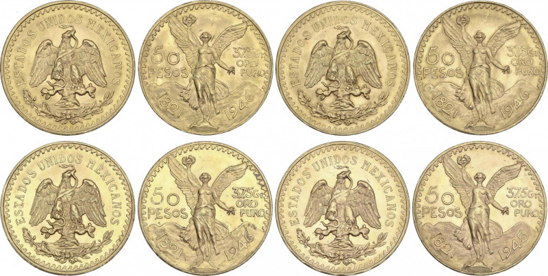 Mexico
Lote 4 monedas 50 Pesos. 1945 y 1946 (3). AU. Centenario Independencia. ...