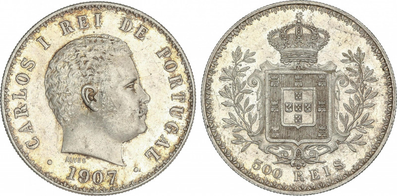 Portugal
500 Reis. 1907. CARLOS I. 5,56 grs. AR. KM-535. EBC.