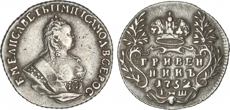Russia
10 Kopeks (Grivennik). 1752. ELIZABETH. 2,15 grs. AR. C-16a. MBC+.