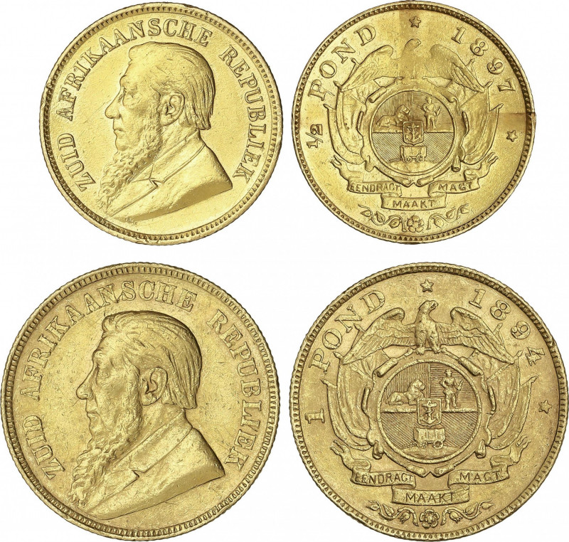 South Africa
Lote 2 monedas 1/2 y 1 Pond (Een). 1894 y 1897. 3,94 y 7,95 grs. A...