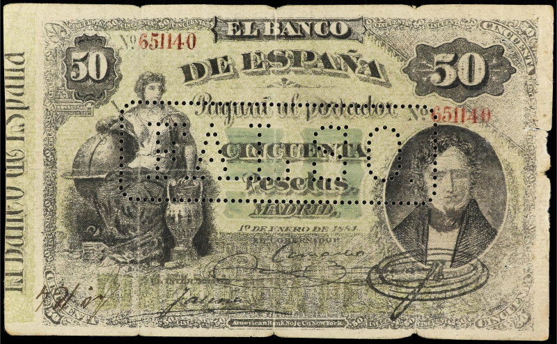 Spanish Banknotes
50 Pesetas. 1 Enero 1884. Mendizábal. FALSO DE ÉPOCA. FALSO e...