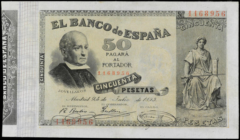 Spanish Banknotes
50 Pesetas. 24 Julio 1893. MUY RARO. Jovellanos. Excepcional ...