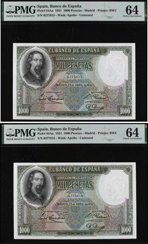 Civil War
Lote 2 billetes 1.000 Pesetas. 25 Abril 1931. Zorrilla. Pareja correl...