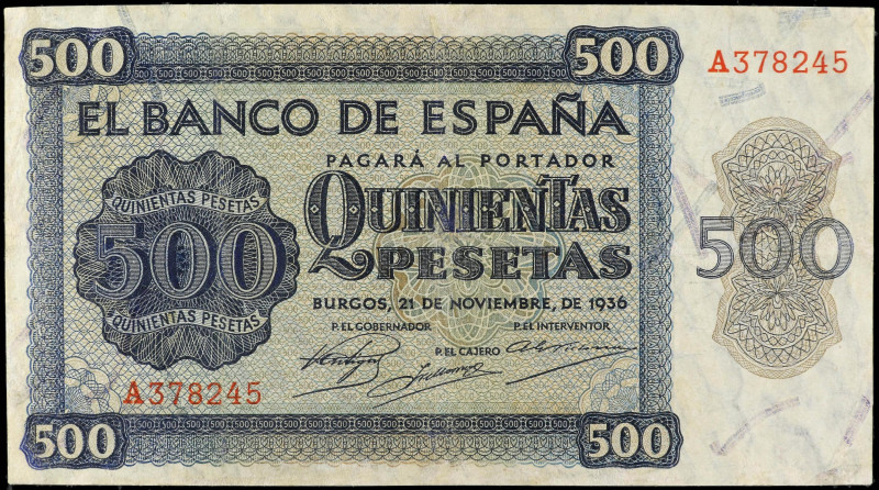 Estado Español
500 Pesetas. 21 Noviembre 1936. Catedral de Salamanca. Serie A. ...