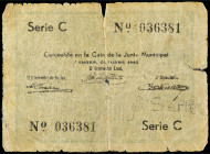 0, 25 Francos. Octubre 1942. PROTECTORADO ESPAÑOL. TÁNGER. CAJA DE LA JUNTA MUNICIPAL. RARO. (Roturas y manchitas). Ed-1. BC-.