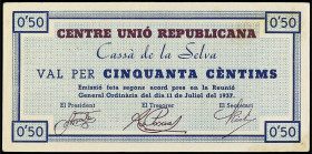 Catalonia
50 Cèntims. 11 Juliol 1937. CENTRE UNIÓ REPUBLICANA. CASSÀ DE LA SELVA. RARO. L-1901; RGH-7410. SC-.