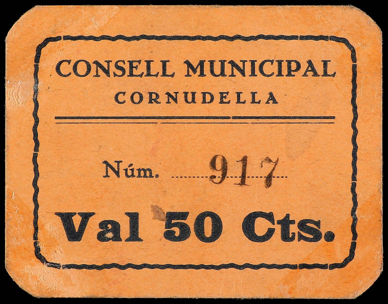 Catalonia
50 Cèntims. C.M. de CORNUDELA. Cartón. AT-888. EBC.