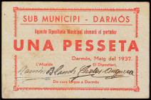 Catalonia
1 Pesseta. Maig 1937. Sub Municipi DARMÓS. Cartón. (Manchitas). AT-907. EBC.