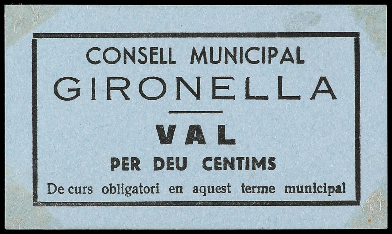 Catalonia
10 Cèntims. C.M. de GIRONELLA. Cartón azul. (Manchitas en esquinas). ...