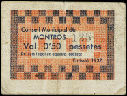Catalonia
50 Cèntims. 1937. C.M. de MONTROS. RARO. Cartón. AT-1604. MBC+.
