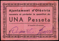 Catalonia
1 Pesseta. Aj. d´ OLÈSTRIA. MUY RARO. (pequeñas roturas, leves manchitas). AT-1683. MBC.