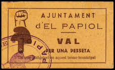 Catalonia
1 Pesseta. Aj. d´ EL PAPIOL. MUY ESCASO. Cartón. AT-1777j. SC.