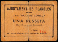 Catalonia
1 Pesseta. Aj. de PLANOLES. Cartón algo sucio. AT-1875. MBC-.