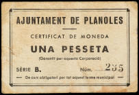 Catalonia
1 Pesseta. Aj. de PLANOLES. Cartón. (Manchitas). AT-1878. MBC.