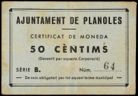 Catalonia
50 Cèntims. Aj. de PLANOLES. Cartón. AT-1879. MBC+.
