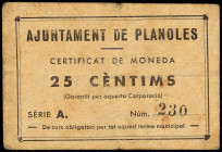 Catalonia
25 Cèntims. Aj. de PLANOLES. Cartón. (Algo sucio). AT-1880. MBC- .
