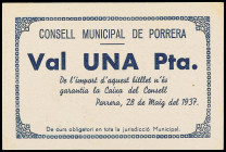 Catalonia
1 Pesseta. C.M. de PORRERA. Cartón. Serie B. (Leve manchita en esquina). AT-1963c. SC.