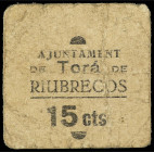 Catalonia
15 Cèntims. Aj. de TORÀ DE RIUBREGÓS. MUY RARO. (Algo sucio). AT-2504; RGH-10.300. MBC-.