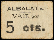 Aragon-Franja Ponent
5 Céntimos. ALBALATE (Huesca). Cartón. Formato rectangular en lugar de cuadrado. RGH-167 var. MBC+.