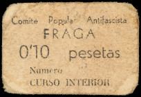 Aragon-Franja Ponent
10 Céntimos. Comité Popular Antifascista FRAGA (Huesca). Cartón sucio. RGH-2518. MBC-.