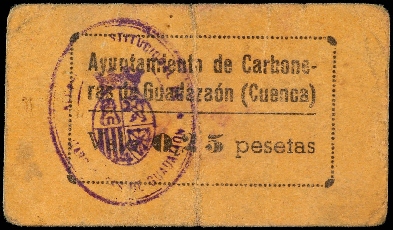 Castilla-La Mancha
0, 25 Pesetas. CARBONERAS DE GUADAZÓN (Cuenca). MUY RARO. Se...