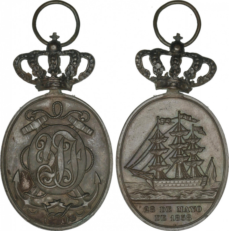 Viaje de S.S.M.M. por Levante. 1858. ISABEL II. MUY ESCASA. Br. Ø 45x26 mm. Con ...