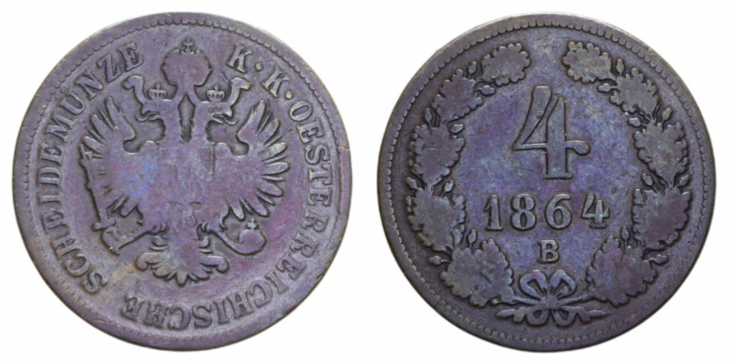 AUSTRIA 4 KREUZER 1864 B CU. 13,13 GR. MB-BB