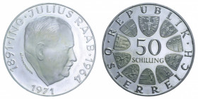 AUSTRIA REPUBBLICA 50 SHILLING 1971 AG. 20,04 GR. FDC/FS