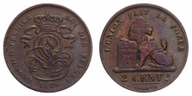 BELGIUM LEOPOLD PREMIER 2 CENTS 1836 CU. 3,63 GR. BB+/qBB