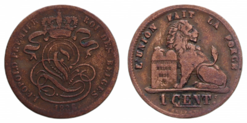 BELGIUM LEOPOLD PREMIER 1 CENTS 1838 CU. 1,80 GR. BB