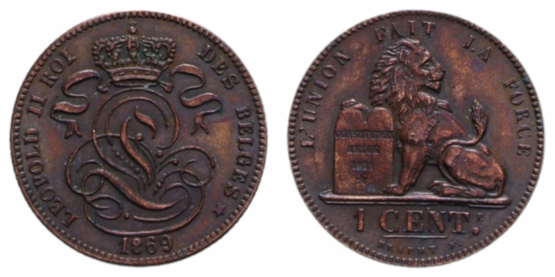 BELGIUM LEOPOLD II 1 CENTS 1869 CU. 2,05 GR. SPL