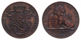 BELGIUM LEOPOLD II 1 CENTS 1869 CU. 2,05 GR. SPL