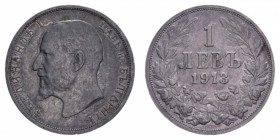 BULGARIA FERDINANDO I 1 LEVA 1913 AG. 4,99 GR. BB+/BB-SPL