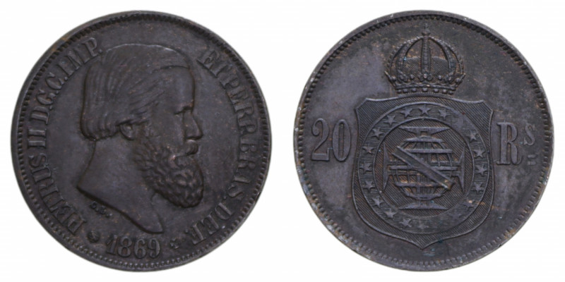 BRASIL PIETRO II 20 REIS 1869 CU. 7,06 GR. BB-SPL